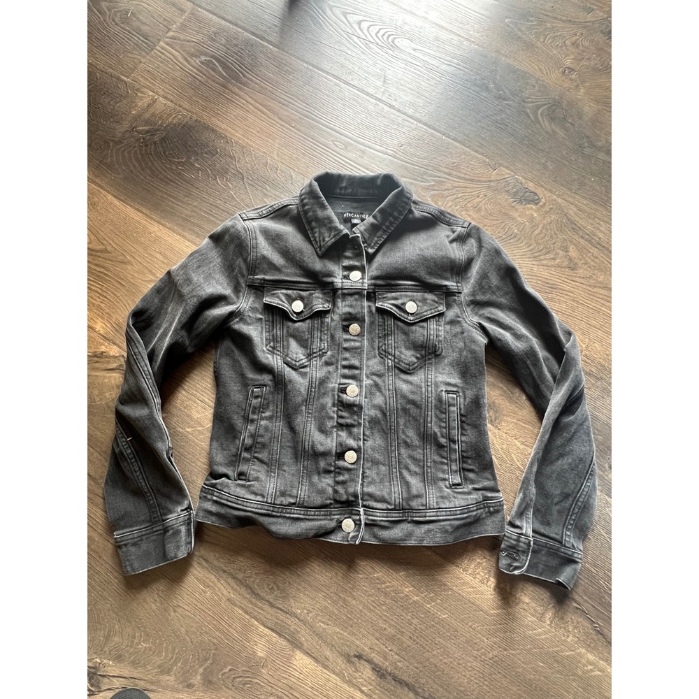 J.Crew Mercantile Womens XS Black Denim Trucker Jacket Washed Gray Cotton Blend